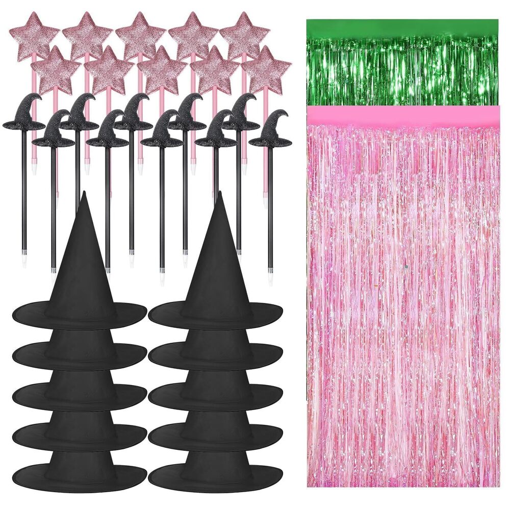 4646 32 Pcs Witch Hats Set, 10 Witch Hats 2pack Tasseled Curtains 10 Star